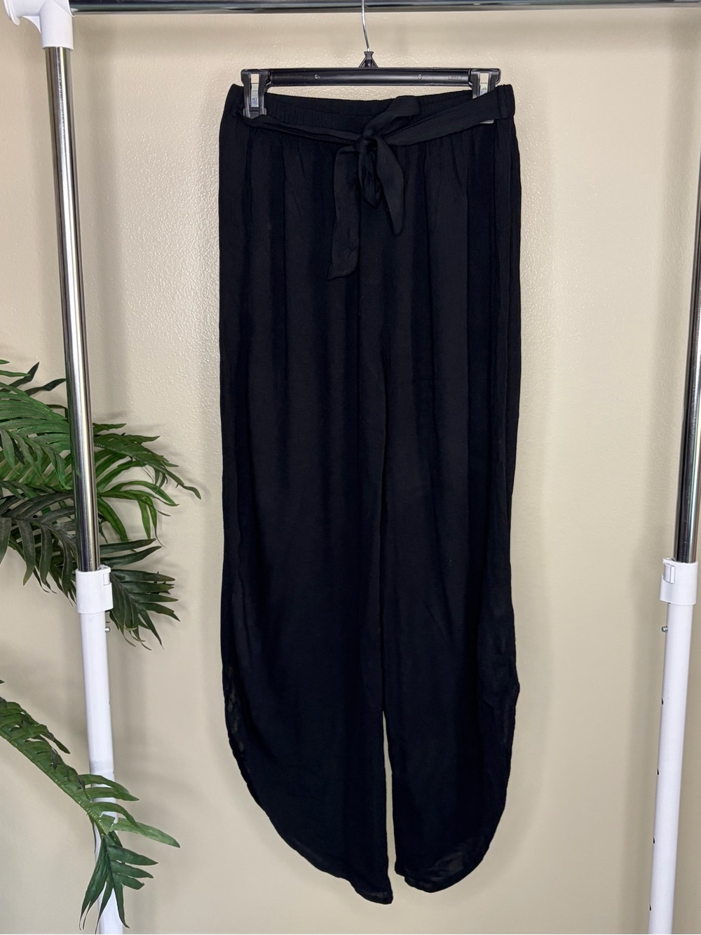 Black Wide Leg Pants Womens Tie Waist Flowy Lounge Boho Casual Comfy Lightweight